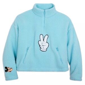 DisneyParks Mickey Mouse Peace Sign Fleece Sweatshirt Pullover for Women M NWT